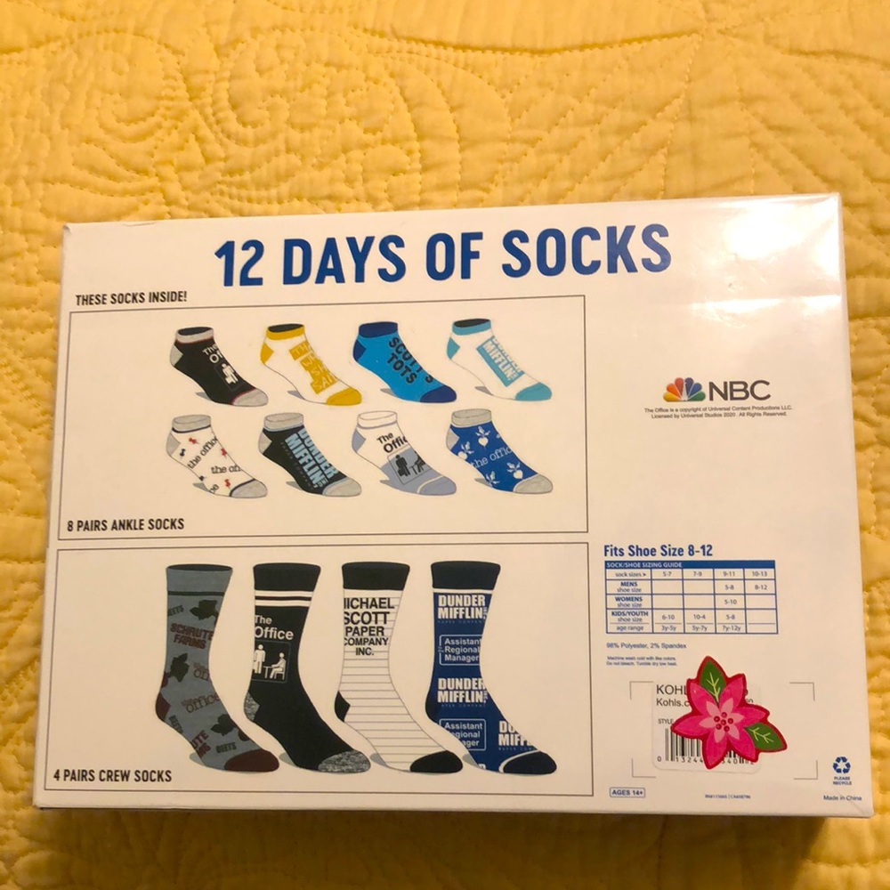 The Office- Dunder Mifflin 12 Days of Socks-